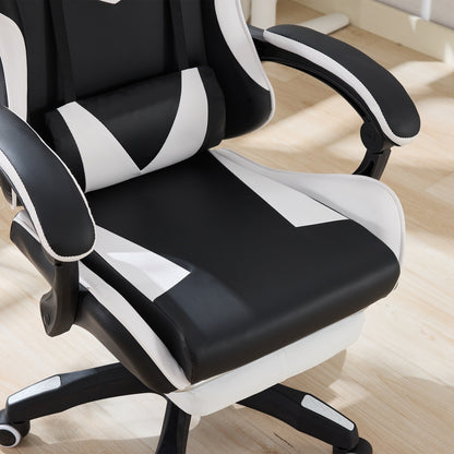 Gaming Stuhl Racing Design, 155° Liegefunktion, Fußstütze, Lendenmassage, Schwarz+Weiß