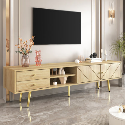 TV-Schrank 160 cm mit Goldfüßen, Zwei Schubladen und Einzigartig Gestalteten Türen