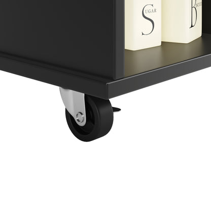 Moderne Kücheninsel (127×46×91,5cm) Küchenschrank Essschrank mit Holzmaserung Esswagen mit multifunktionalem Stauraum und herausnehmbaren Trennwänden, schwarz