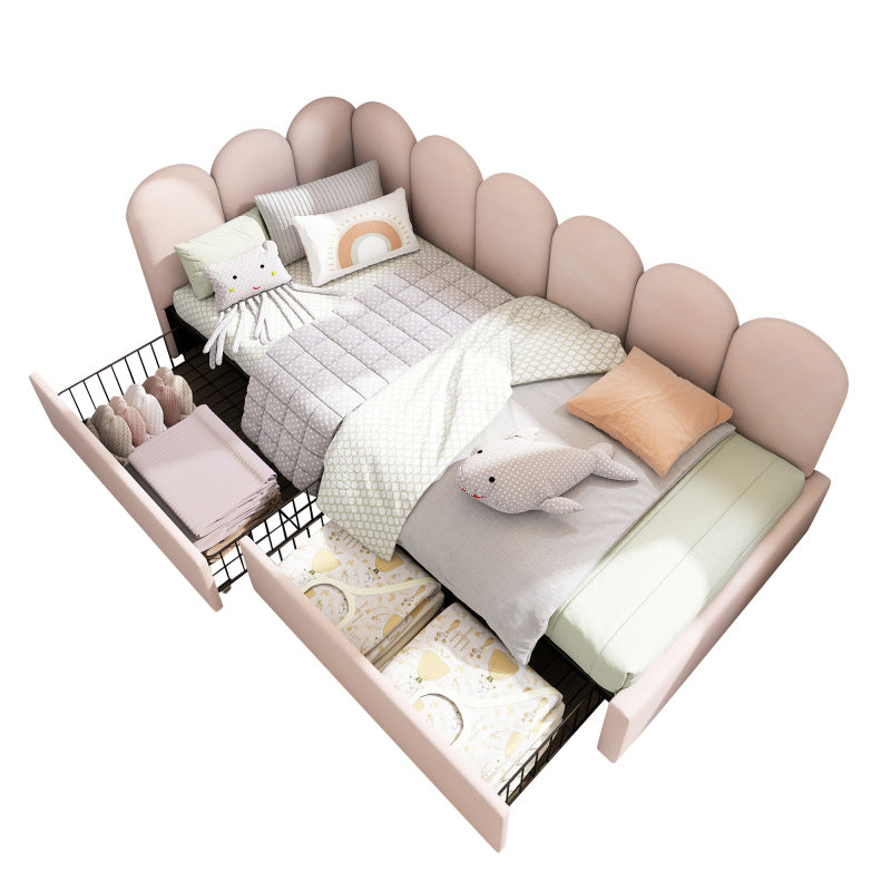 Polsterbett Einzelbett mit Schubladen Stauraumbett Samt Daybett Tagesbett Schlafsofa 90x190cm mit Lattenrost Jugendbett und Erwachsene Kinderbett,Rosa(Ohne Matratze)