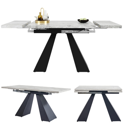 Ausziehbarer Esstisch Teleskoptisch 99-159 cm Weißer Tischplatte-Optik Küchentisch Modern mit Carbonstahl-Beinen Platzsparender Schreibtisch
