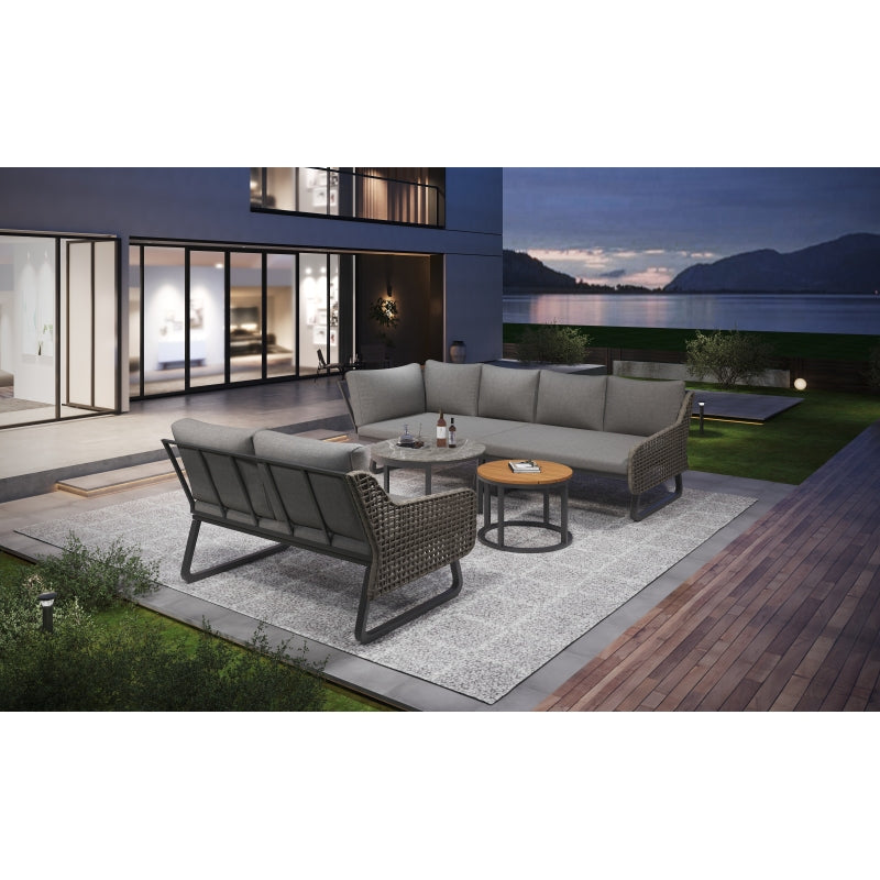 Gartenmöbel-Set für 6-7 Personen, Outdoor-Lounge-Set, Rattan-Handwerk, mit zwei Tischen, mit verzinktem Eisengestell, verstellbare Beine, inklusive aller Sitz- und Rückenkissen, grau
