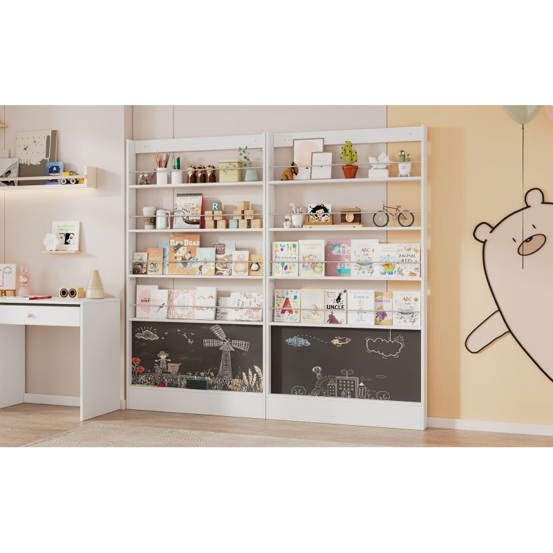 Bilderbuchregal, Ausstellregal, Bücherregal, Kinderzimmer Bücherregal, 4-ebiges Aufbewahrungsregal + bemalbares Schwarzbord