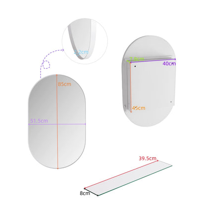 Stylish Oval Mirror Cabinet, Recessed Medicine Cabinet, Wall Cabinet with Metal Framed, Mirror and Adjustable Shelves, Mirror Cabinet with Storage for Bathroom, Living Room and Bedroom, White