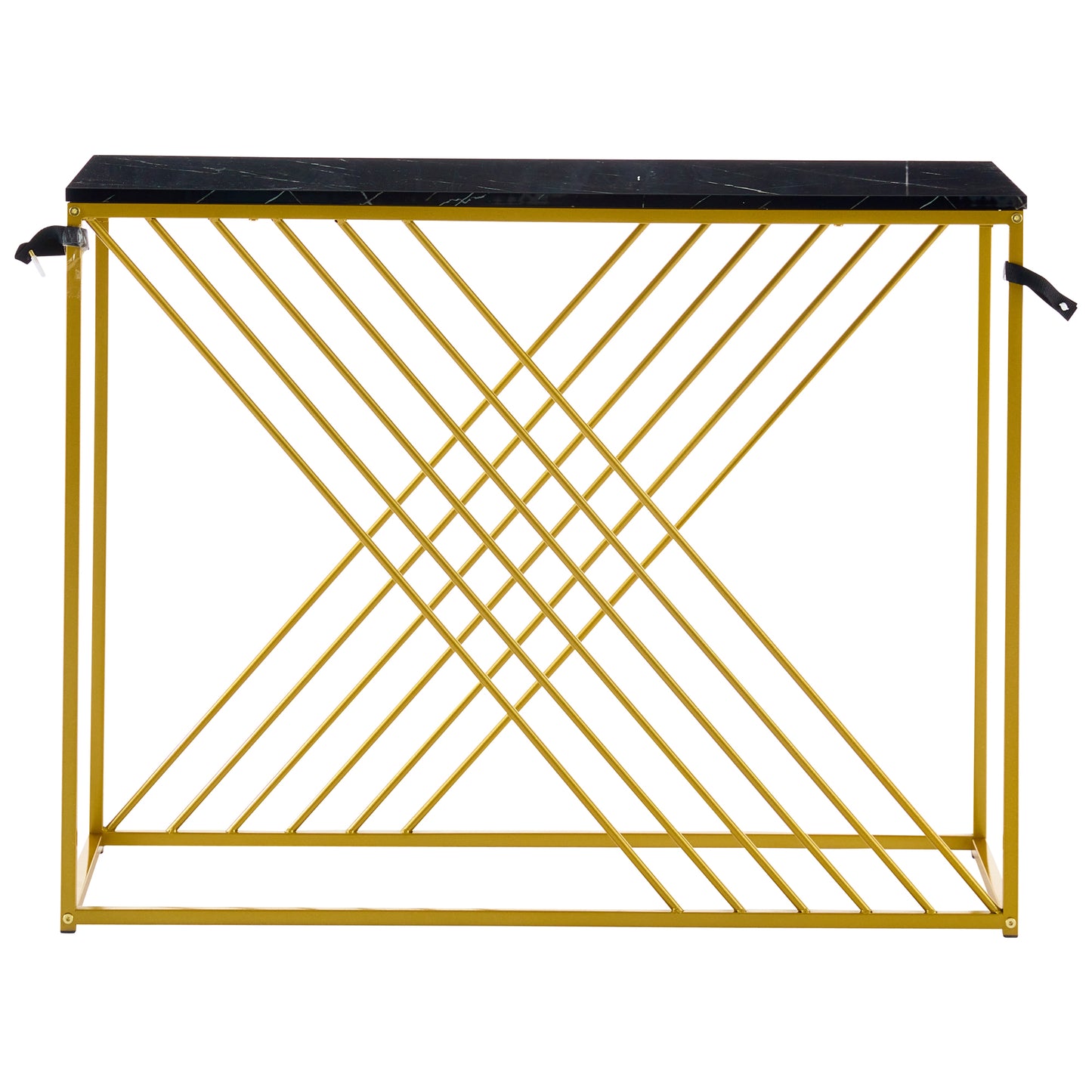 MDF Hochglanz Tisch für den Eingangsbereich, Konsolentisch, Flurtisch, Sideboard, Beistelltisch, Vintage, Schwarzer Tisch mit goldenem Fuß,