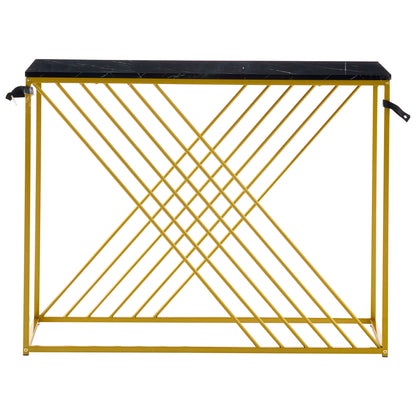 MDF Hochglanz Tisch für den Eingangsbereich, Konsolentisch, Flurtisch, Sideboard, Beistelltisch, Vintage, Schwarzer Tisch mit goldenem Fuß,
