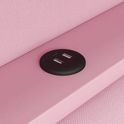 Daybed 90x200, Rosa, USB, LED-Beleuchtung, Schreibtisch & 2 Schubladen