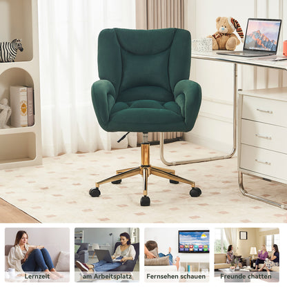 Full KD Samtstoffmaterial Höhenverstellbarer Drehstuhl für das Home-Office im Innenbereich mit goldenen Beinen, grün