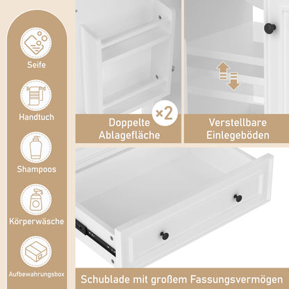Bodenstehender Badezimmerschrank mit Waschbecken, Waschtisch, feuchtigkeits- und wasserdicht, integriertes Keramik Waschbecken, weiß