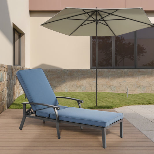 Lounge Patio Chair with Cotton Cushion, Adjustable Reclining Rust-Resistant Aluminum  Poolside Chaise Lounge Furniture, Waterproof Blue Cushion (1pc)