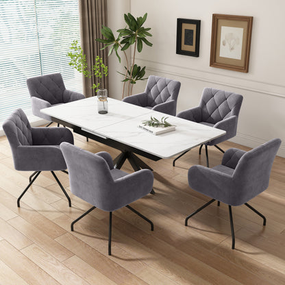 2er Set Esszimmerstühle mit Rautenmuster, Gepolsterter Sessel mit 4 Metallbeinen, Samt, grau