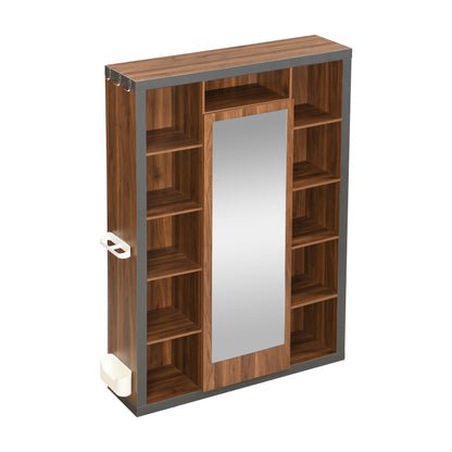 Garderobengestell mit Spiegel, Multifunktions Garderobe und Vitrine, Bücherregal Kombination mit Abtropfschale, Haken und Kleiderbügeln