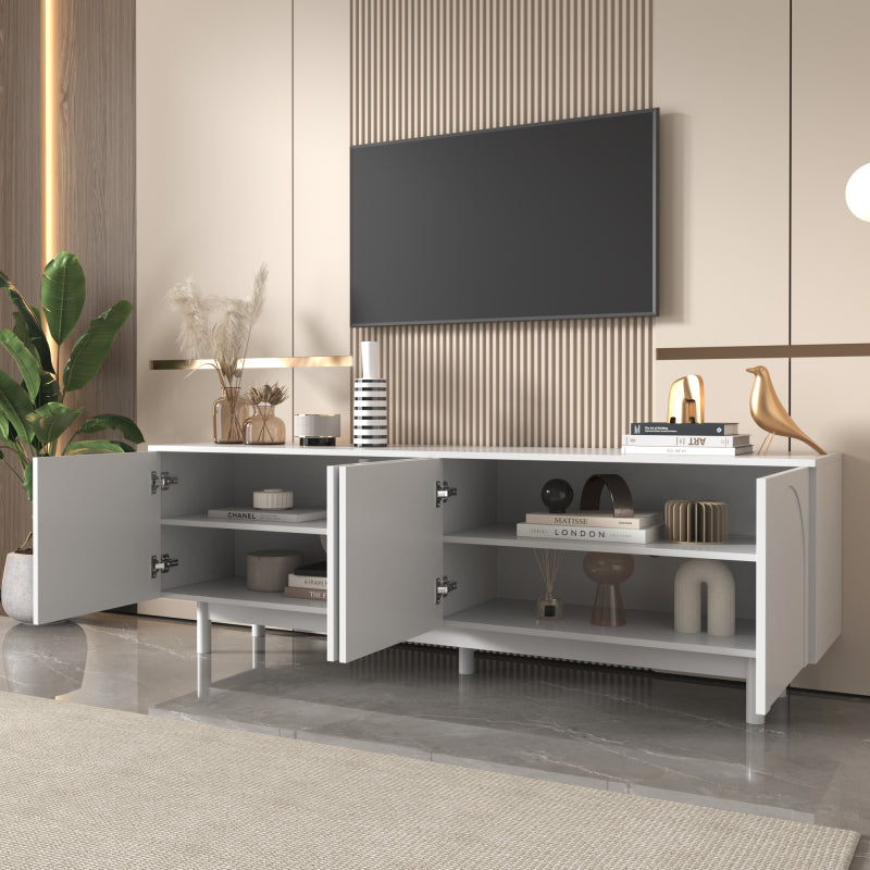 Moderner weiß TV-Schrank – 175 x 38 x 56 cm, verstellbare Einlegeplatten, Leichte Lowboard-TV-Möbel im Luxusstil