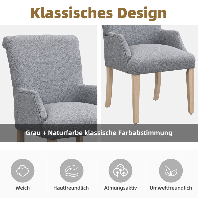 Esszimmerstuhl aus Leinen, 2er-Set, Küchenstuhl, Wohnzimmer-Loungesessel, Grau