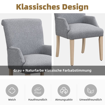 Esszimmerstuhl aus Leinen, 2er-Set, Küchenstuhl, Wohnzimmer-Loungesessel, Grau