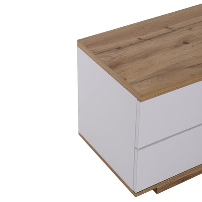 Moderner Farbblock-TV-Schrank in weißer Ausführung, TV-Schrank mit Holzmaserung, 180 cm