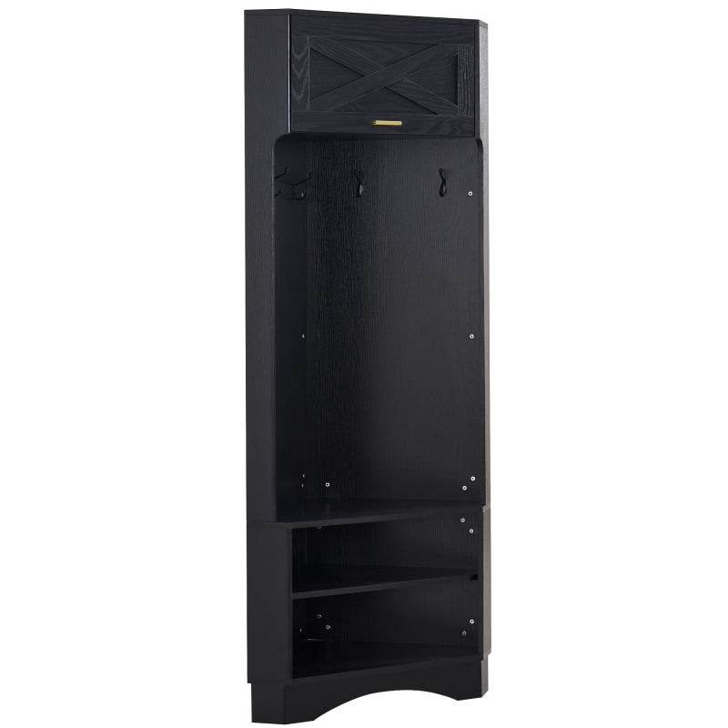Garderoben-Set Moderner Garderobenschrank, Flurgarderobe, 4 hängenden Haken Schwarz,Maße: B53/ /53/H180 cm