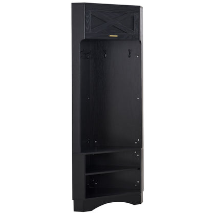 Garderoben-Set Moderner Garderobenschrank, Flurgarderobe, 4 hängenden Haken Schwarz,Maße: B53/ /53/H180 cm