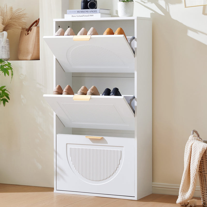 Schuhkipper Schmal mit 3 Klappen, Schuhschrank, Schuhschrank  Schuhkommode für Flur Wohnzimmer ,Weiß