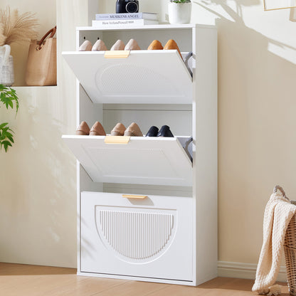Schuhkipper Schmal mit 3 Klappen, Schuhschrank, Schuhschrank  Schuhkommode für Flur Wohnzimmer ,Weiß