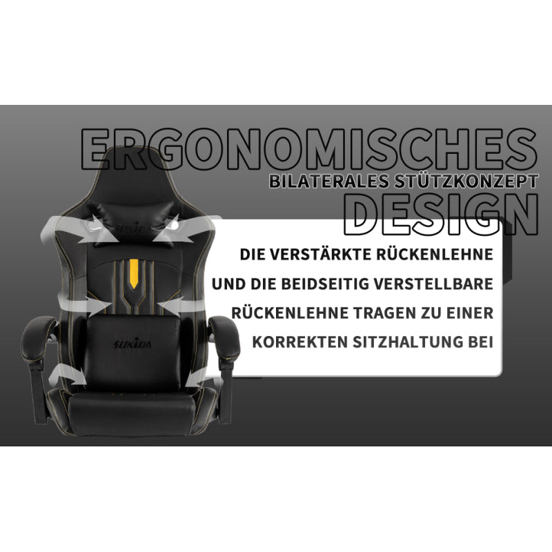 Gaming Stuhl Computerstuhl Ergonomischer Gaming Chair mit Fußstütze Bürostuhl Ergonomischer Computerstuhl mit Lendenwirbelstütze Schwarz