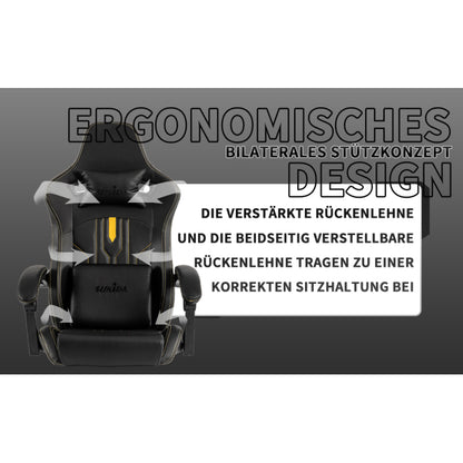Gaming Stuhl Computerstuhl Ergonomischer Gaming Chair mit Fußstütze Bürostuhl Ergonomischer Computerstuhl mit Lendenwirbelstütze Schwarz