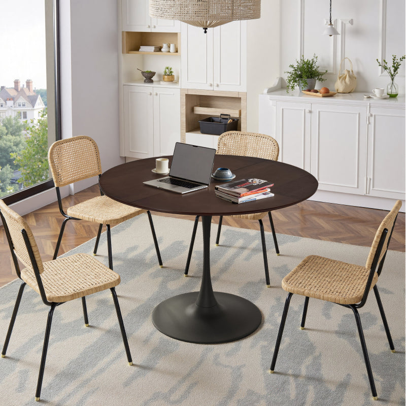 Metal Dining Chairs Set of 4, Steel Legs and PU Leather Seats, High Back Armless Dining Chairs, for Kitchen, Living Room, Black