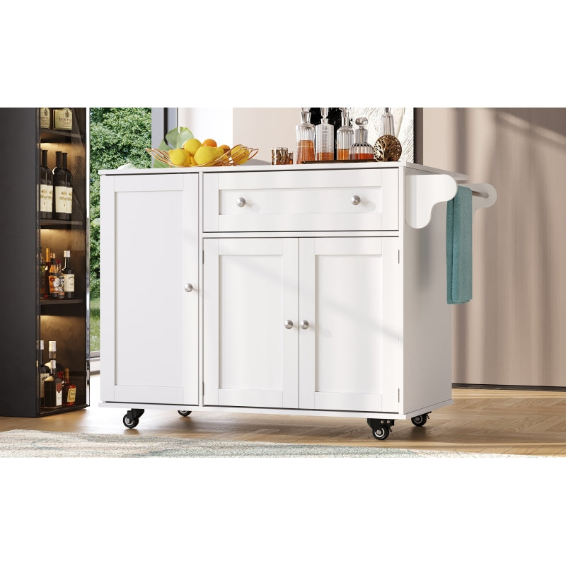 Küchenwagen, herausnehmbarer Speisewagen mit klappbarer Tischplatte, Schranktür mit Snack-Regal, verstellbare Trennwände, 1 Schublade, 4 Räder (2 feststellbar), weiß (105,5*40-60*83cm)