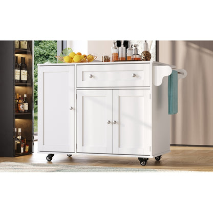 Küchenwagen, herausnehmbarer Speisewagen mit klappbarer Tischplatte, Schranktür mit Snack-Regal, verstellbare Trennwände, 1 Schublade, 4 Räder (2 feststellbar), weiß (105,5*40-60*83cm)