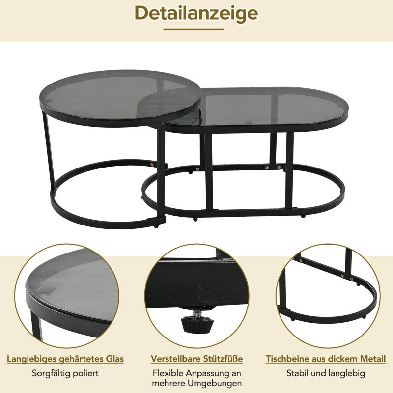Garten-Lounge-Set mit Rahmen aus verzinktem Eisen, Gartenmöbel-Set aus Seil, graues Seil, verstellbare Füße, Tischplatte aus glattem Glas, 5er-Set, inklusive aller Sitz- und Rückenkissen