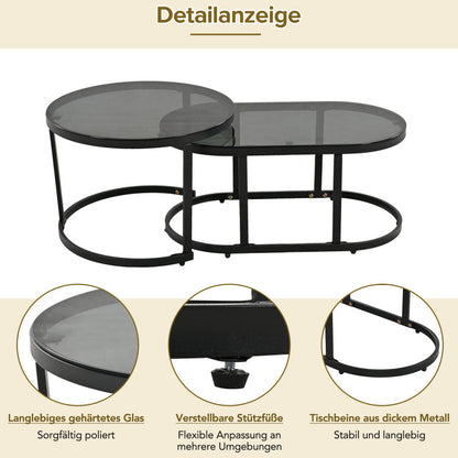 Garten-Lounge-Set mit Rahmen aus verzinktem Eisen, Gartenmöbel-Set aus Seil, graues Seil, verstellbare Füße, Tischplatte aus glattem Glas, 5er-Set, inklusive aller Sitz- und Rückenkissen