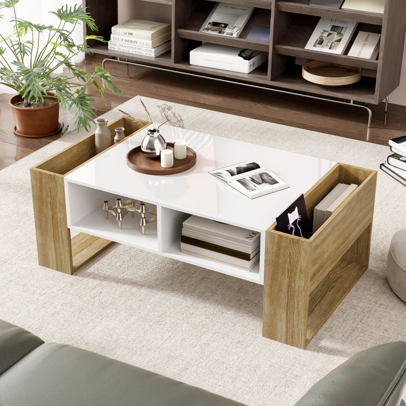 Moderner Couchtisch 105 x 60 x 40 cm - teilweise hochglanz, mit Schubladen und offenen Fächern