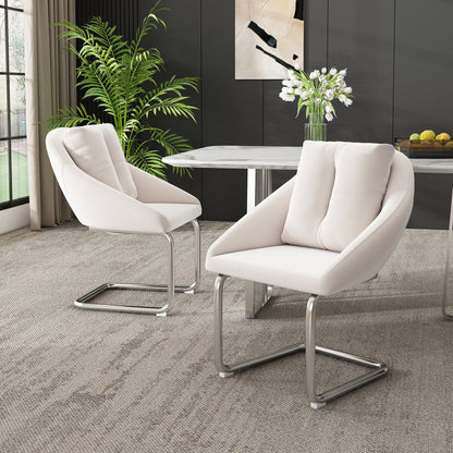 Esszimmerstuhl aus Samt, 2er-Set mit Kissen, entspannender Drehstuhl, gewölbte Stützbeine, Beige