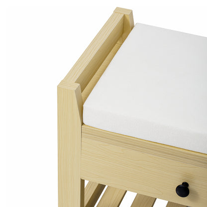 Moderne Schuhbank mit Sitzfläche und Stauraum, Soft Kissen-Oberfläche, Schuhregal für Eingangsbereich, Natur