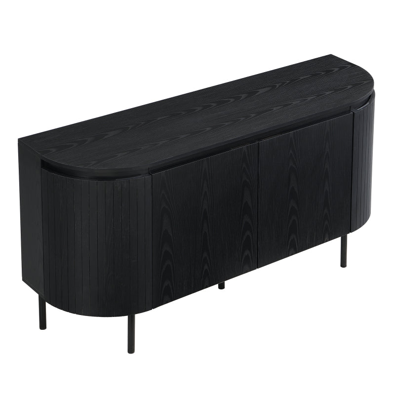 Moderner Bogenförmiger Sideboard mit verstellbaren Regalen und Metallbeinen, ideal für Wohnzimmer und Esszimmer (Schwarz)