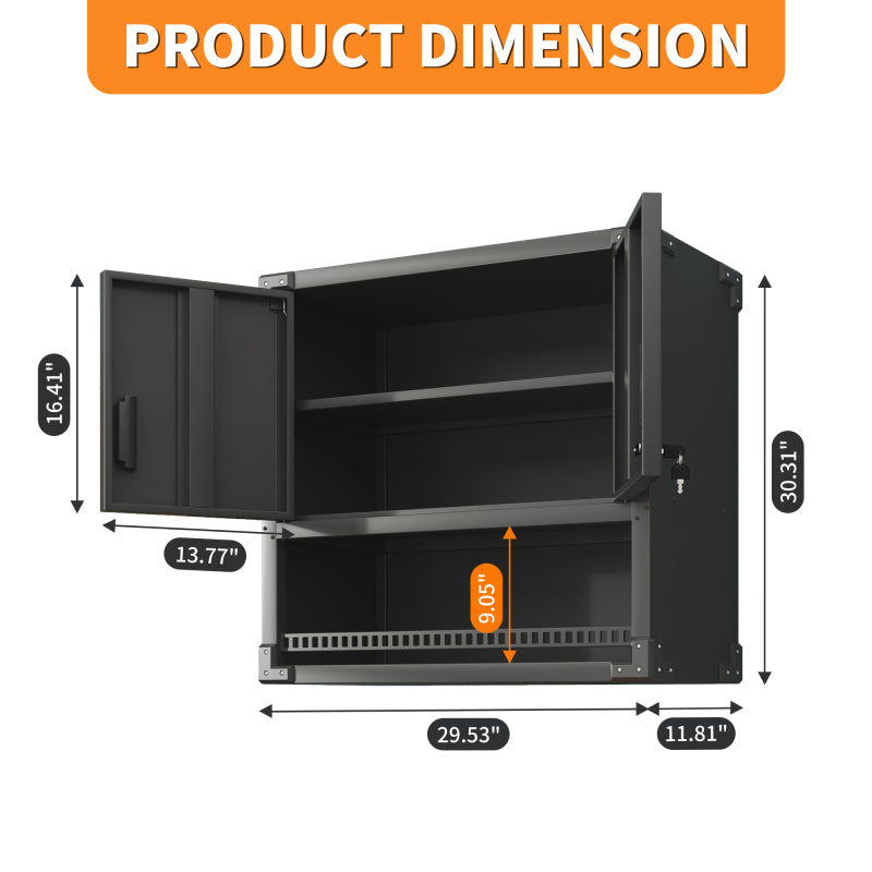 Metall Wandmontage Werkzeug Schrank mit Tür und Fach, Metallwandregal mit Schloss für Garage, Werkstatt, Büro - Umweltfreundlich, Robust, Montageerforderlich, H 77 cm × B 80 cm × T 30 cm