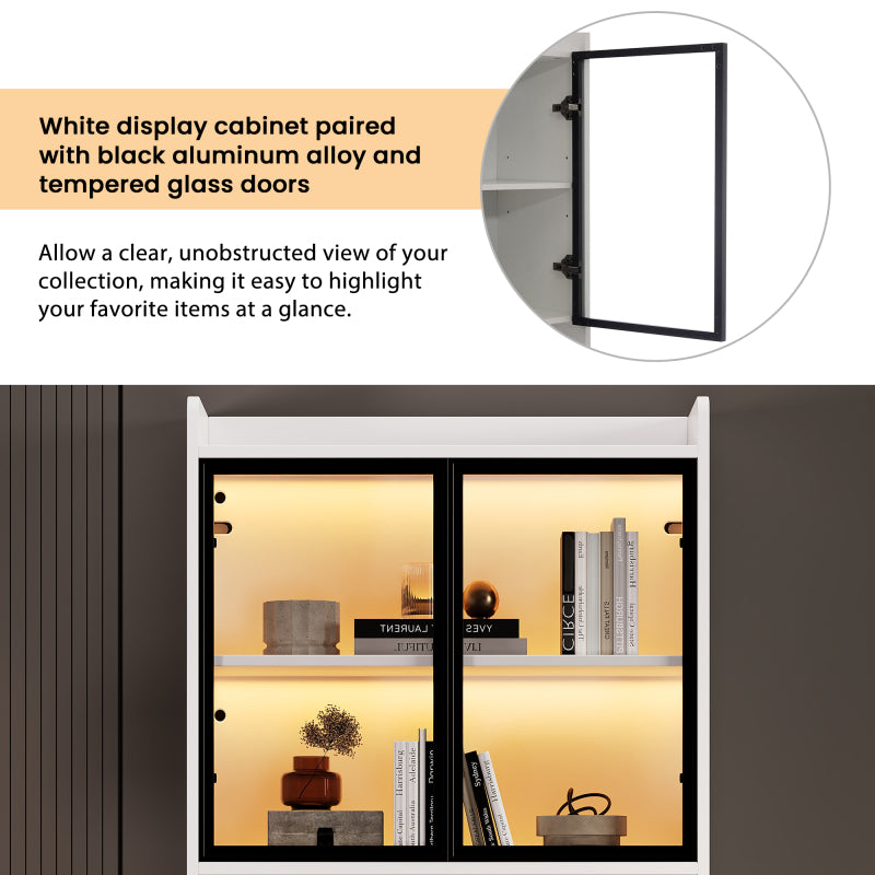 Curio Vitrine mit Licht, 16 Farben Licht, Sammlerstücke Schrank Display Regal, Bücherregal Vitrine für Wohnzimmer, weiß