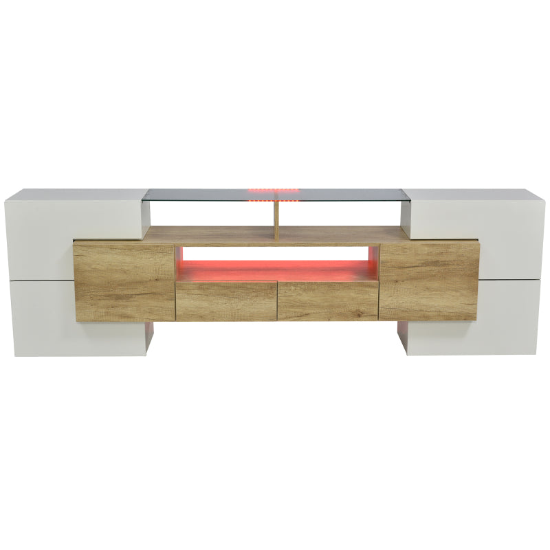 Stilvoller TV-Schrank, Lowboard.hochglänzendes Weiß, 200 cm, LED-Beleuchtung, Wohnzimmermöbel.  modernes Design. elegante Glasoberfläche.