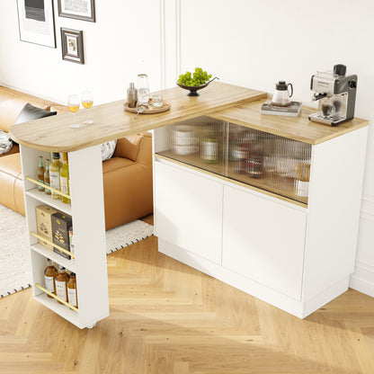 (N620P20771617W)Um 360° drehbare Essbar (Hauptkörper 90 x 45 x 100 cm), modernes, einfaches, multifunktionales, drehbares Sideboard mit Ablageflächen und Glas, geeignet für Küchen und Restaurants