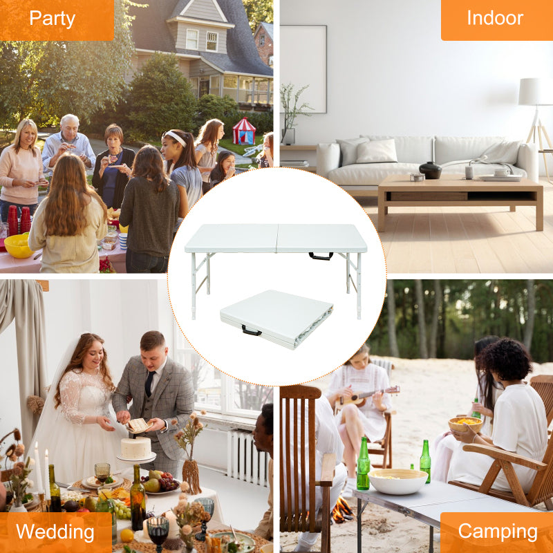 125cm Portable Heavy Duty Folding Table with Handle, Adjustable Height Foldable Table, Multi-Functional Fold up Table for Camping Picnic Parties Indoor/Outdoor, Capacity Weight 135KG (White)