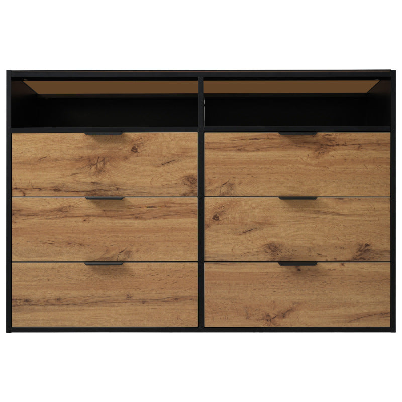 Kommode Sideboard aus Bernstein Glas, Sideboard mit Metallgriffen, Kommode mit 6 Schubladen und 2 Fächern , kippsicher, 120 x 40 x 80 cm, Eiche