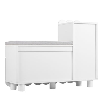 Moderner 3-Türen-Schuhschrank mit Schublade & Sitzpolster, Stilvolle Schuhbänke für Flur und Eingangsbereich, Weiß