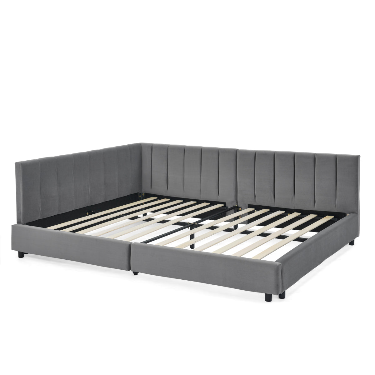 Doppelbett 160×200 cm aus Samt mit hoher Rückenlehne, stabiles Bettgestell aus Holz & Metall, ideal für Schlafzimmer & Familienzimmer, Gray (ohne Matratze)