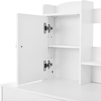 Schminktisch Weiß 90 cm mit LED Spiegel (dimmbar, 3 Farben), Frisiertisch mit 5 Schubladen & Schrank