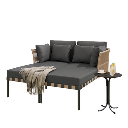 Gartensofa, Outdoor Loungesessel, Abnehmbarer und Modularer Garten Loungesessel, Balkonmöbel-Set, Loungemöbel, Terrassenmöbel mit 4 Kissen, Couchtisch mit Abnehmbaren und Waschbaren Kissen, Grau