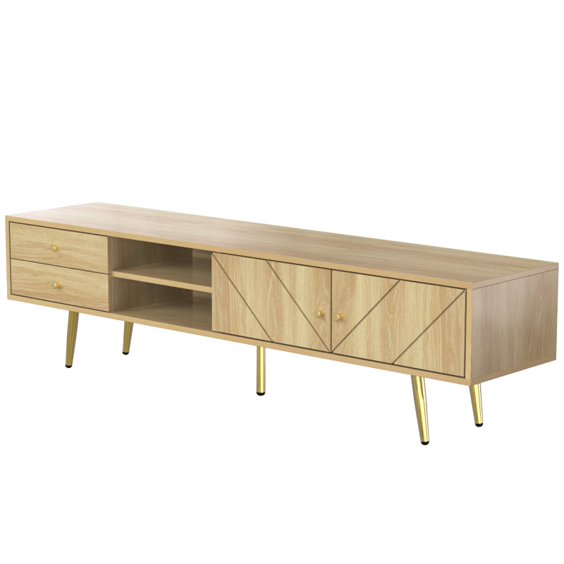 TV-Schrank 160 cm mit Goldfüßen, Zwei Schubladen und Einzigartig Gestalteten Türen