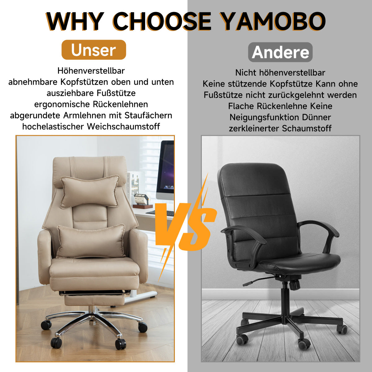 Ergonomischer Bürostuhl mit 155° Liegefunktion, Fußstütze, Tech-Leder, Beige