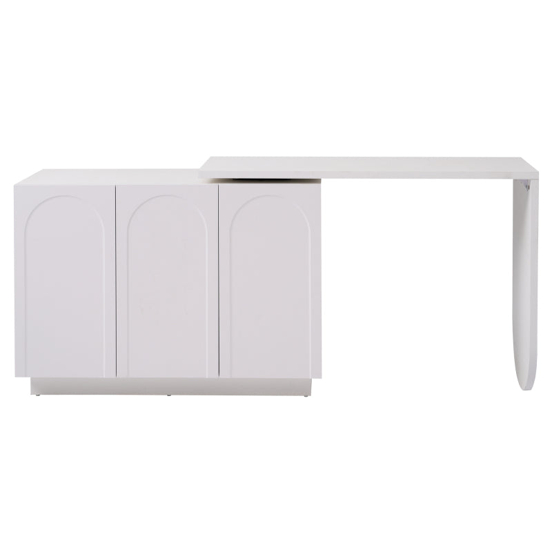 Schreibtisch, drehbarer L-förmiger Eck-Computertisch, Bürotisch, Frisiertisch, weiß 110 cm