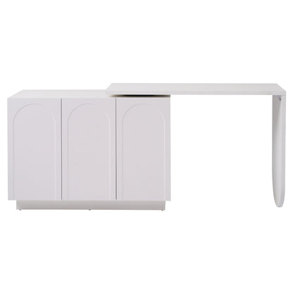 Schreibtisch, drehbarer L-förmiger Eck-Computertisch, Bürotisch, Frisiertisch, weiß 110 cm
