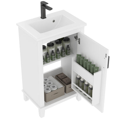51x34x83cmBodenstehender Badezimmerschrank, Waschtisch, Waschtisch,komplett lackiert, Türregale, verstellbare Regale, integriertes Keramikwaschbecken, geeignet für kleine Räume, weiß